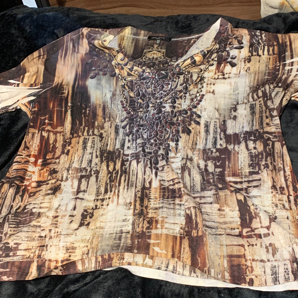 493 Abstract Print With Rhinestone Womens Top
